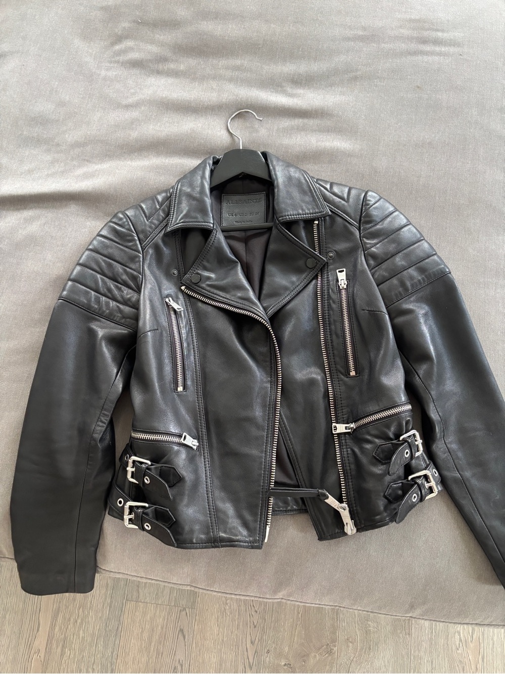 All Saints Black Leather Biker Jacket - Women's